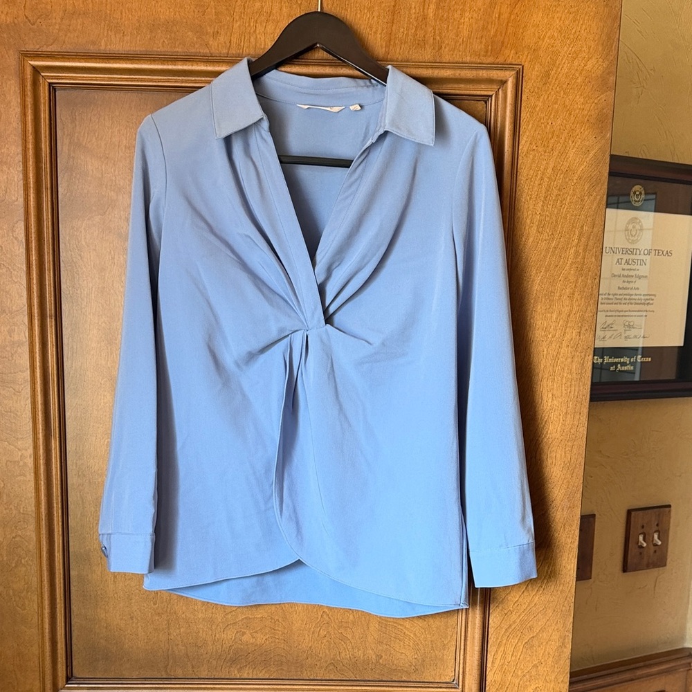 Soft Surroundings Sky Blue Twist-Front Collared Blouse